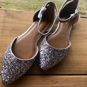 Fancy,  fun ,  silver glitter flats